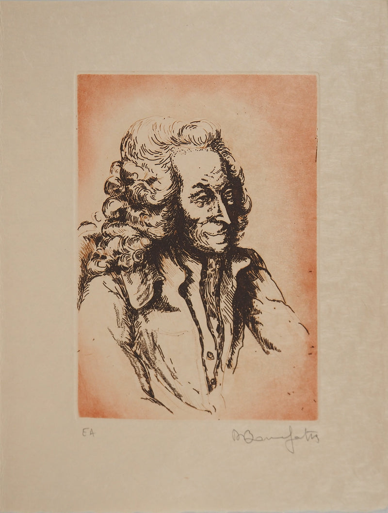 Alain BONNEFOIT : Buste de Voltaire, Gravure originale (vue générale) - Crédit photo : Galerie Art.Paris