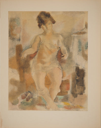 Jules PASCIN : Nu à la chemisette rose, Lithographie originale (vue générale) - Crédit photo : Galerie Art.Paris