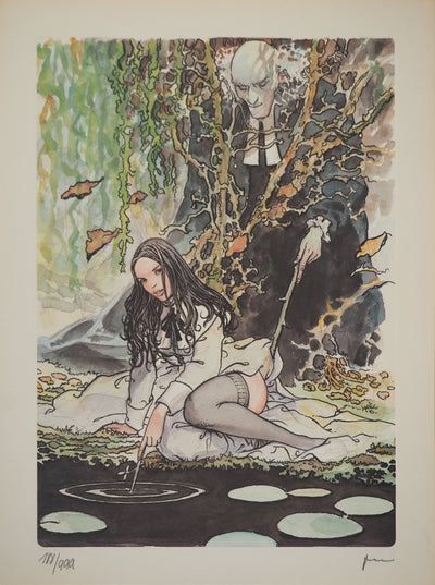 Milo MANARA : Eté Indien : Jeune femme et esprit voyeur, Lithographie originale (vue générale) - Crédit photo : Galerie Art.Paris