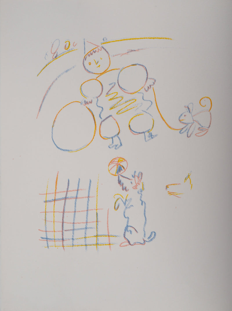 Pablo PICASSO (d’après) : Pierrot et ses chiens, Lithographie