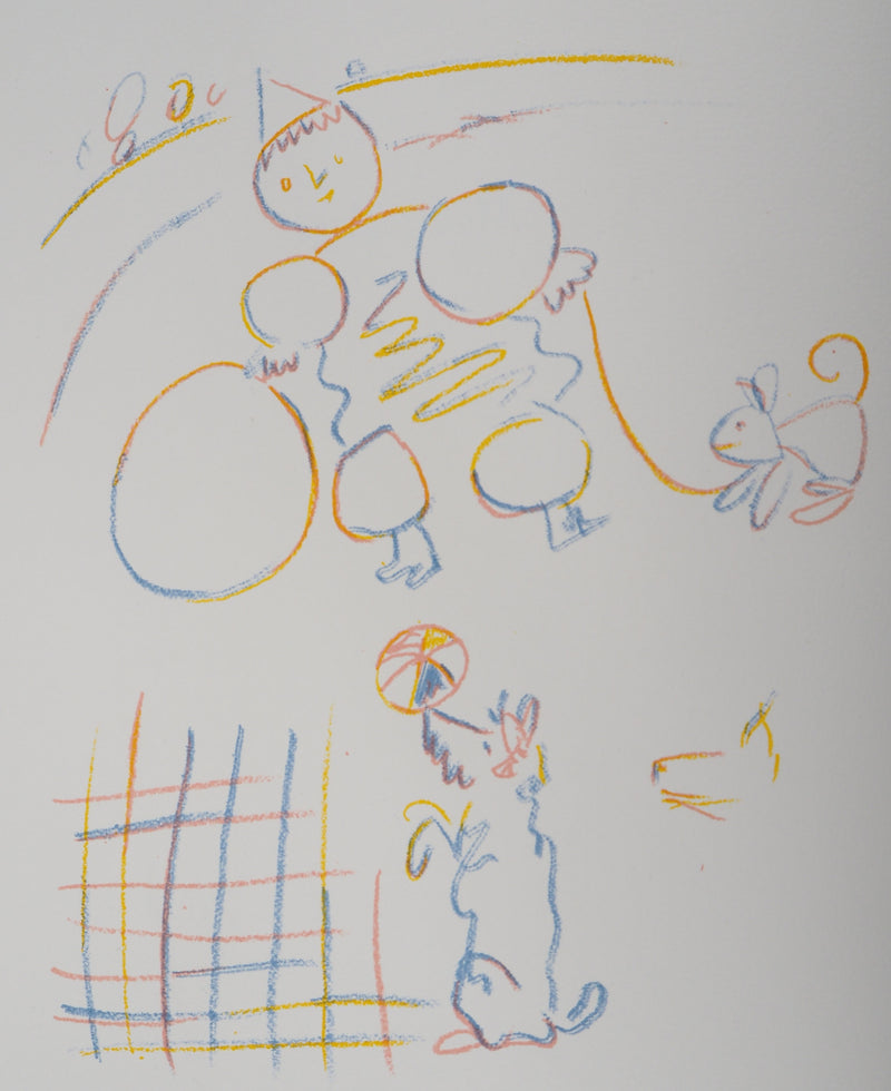 Pablo PICASSO (d’après) : Pierrot et ses chiens, Lithographie