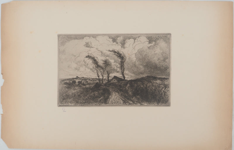 Jean-Louis BREMOND : Paysage de campagne, Gravure originale signée