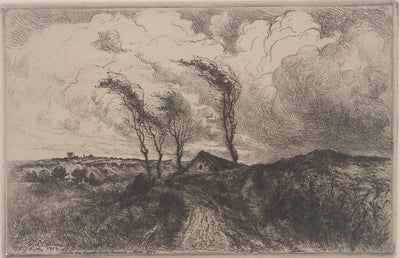Jean-Louis BREMOND : Paysage de campagne, Gravure originale signée