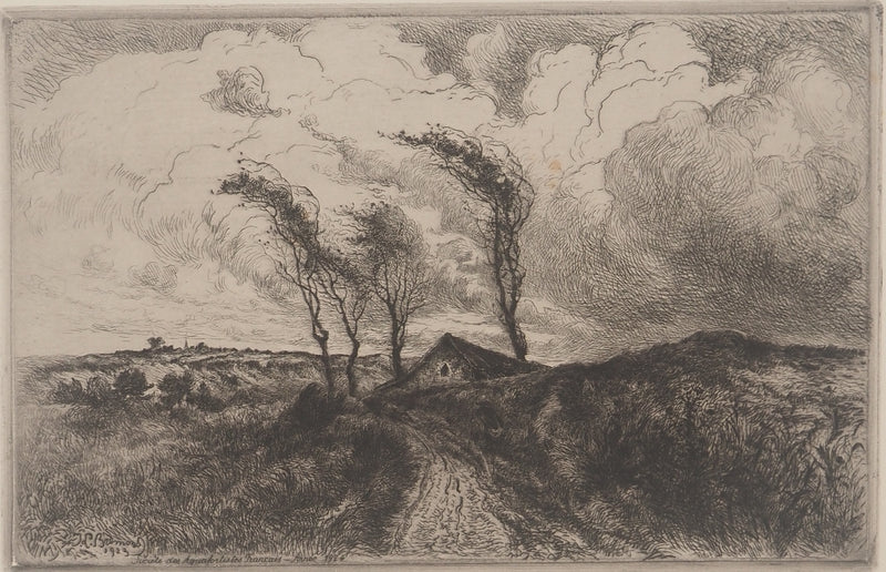 Jean-Louis BREMOND : Paysage de campagne, Gravure originale signée