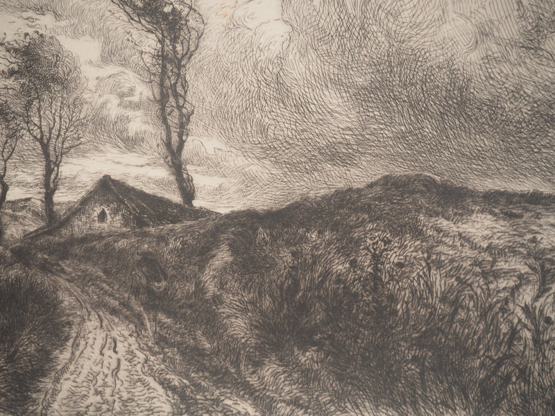 Jean-Louis BREMOND : Paysage de campagne, Gravure originale signée