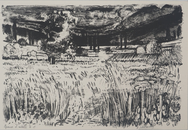 Paul COLLOMB : Paysage de campagne, Lithographie originale signée