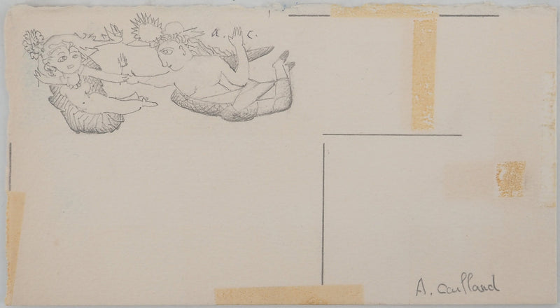Aristide CAILLAUD : Amour dans les airs, Dessin original signé