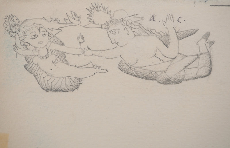 Aristide CAILLAUD : Amour dans les airs, Dessin original signé