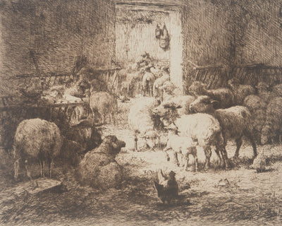 Charles CLAIR : La bergerie, Gravure originale signée
