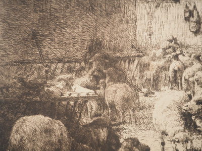 Charles CLAIR : La bergerie, Gravure originale signée