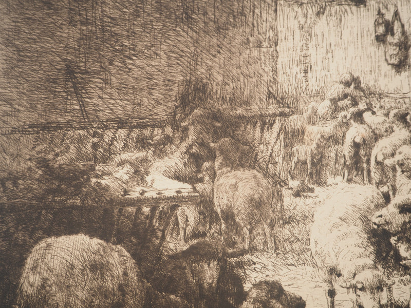 Charles CLAIR : La bergerie, Gravure originale signée