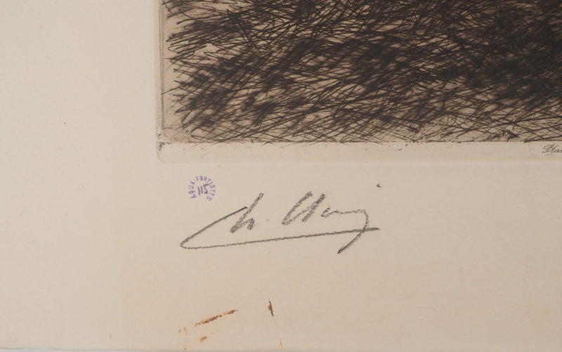 Charles CLAIR : La bergerie, Gravure originale signée