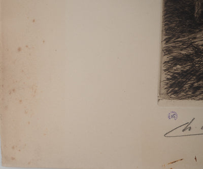 Charles CLAIR : La bergerie, Gravure originale signée