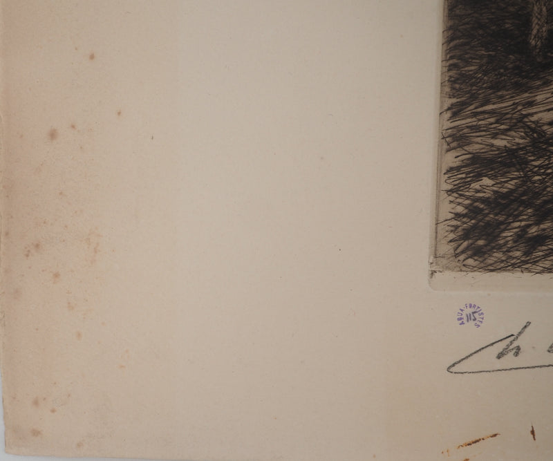 Charles CLAIR : La bergerie, Gravure originale signée