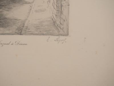 Emile LEGROS : Bretagne : Porte de Jerzual à Dinan, Gravure originale signée