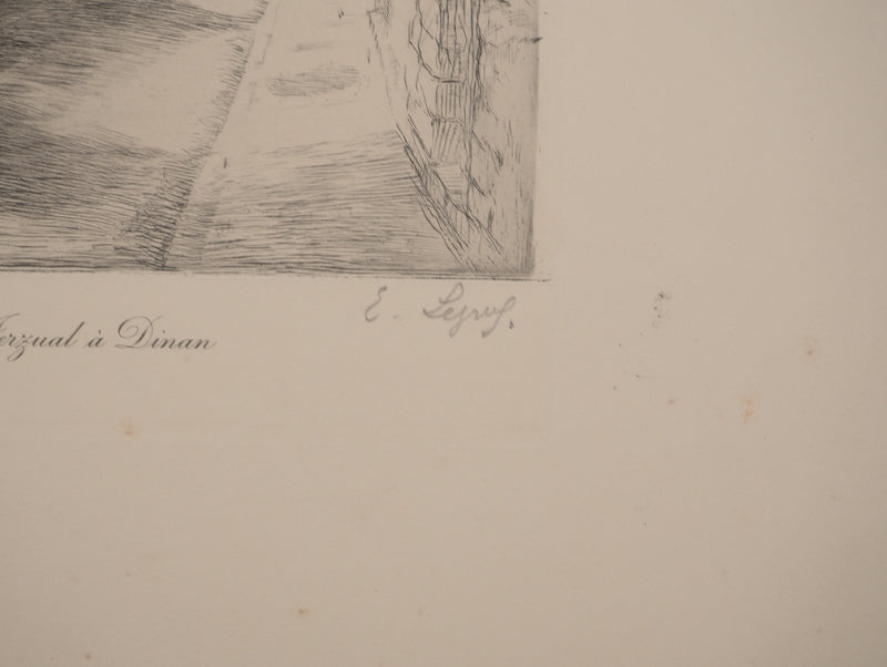 Emile LEGROS : Bretagne : Porte de Jerzual à Dinan, Gravure originale signée