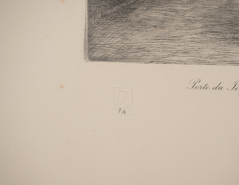 Emile LEGROS : Bretagne : Porte de Jerzual à Dinan, Gravure originale signée