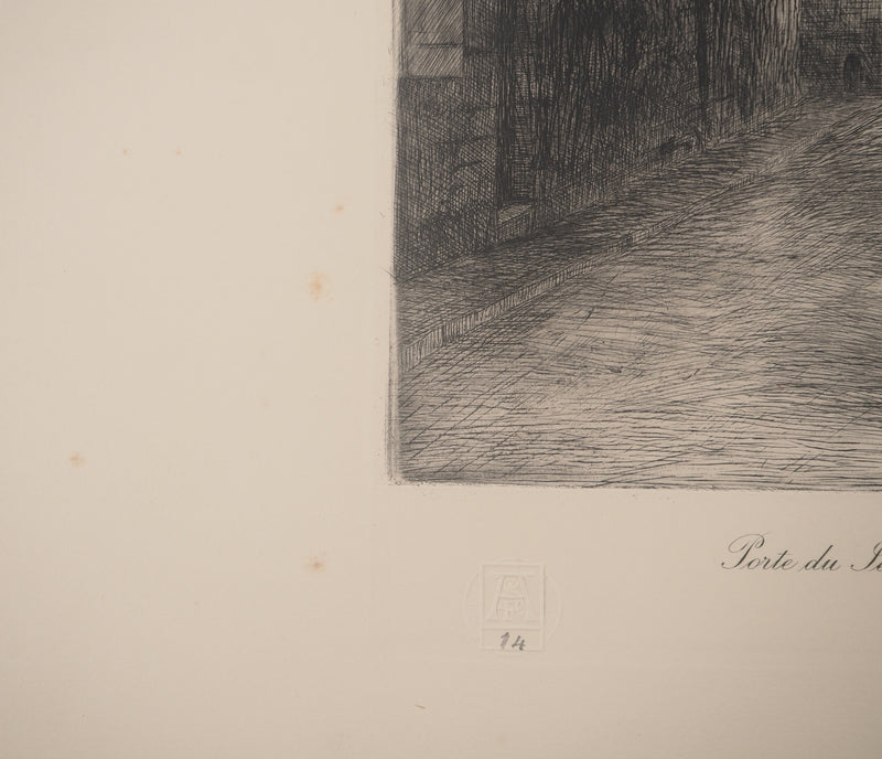 Emile LEGROS : Bretagne : Porte de Jerzual à Dinan, Gravure originale signée