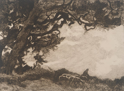 Germaine Marie GARCIN : Le troupeau de brebis, Gravure originale signée