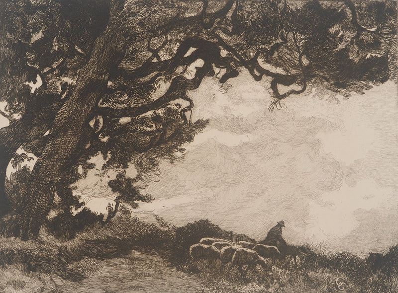 Germaine Marie GARCIN : Le troupeau de brebis, Gravure originale signée