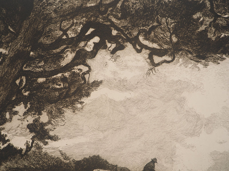 Germaine Marie GARCIN : Le troupeau de brebis, Gravure originale signée