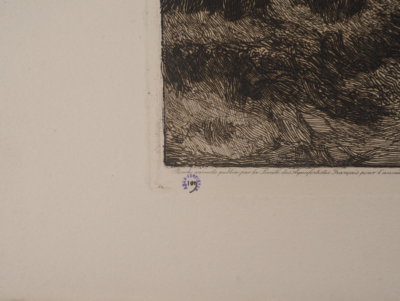 Germaine Marie GARCIN : Le troupeau de brebis, Gravure originale signée