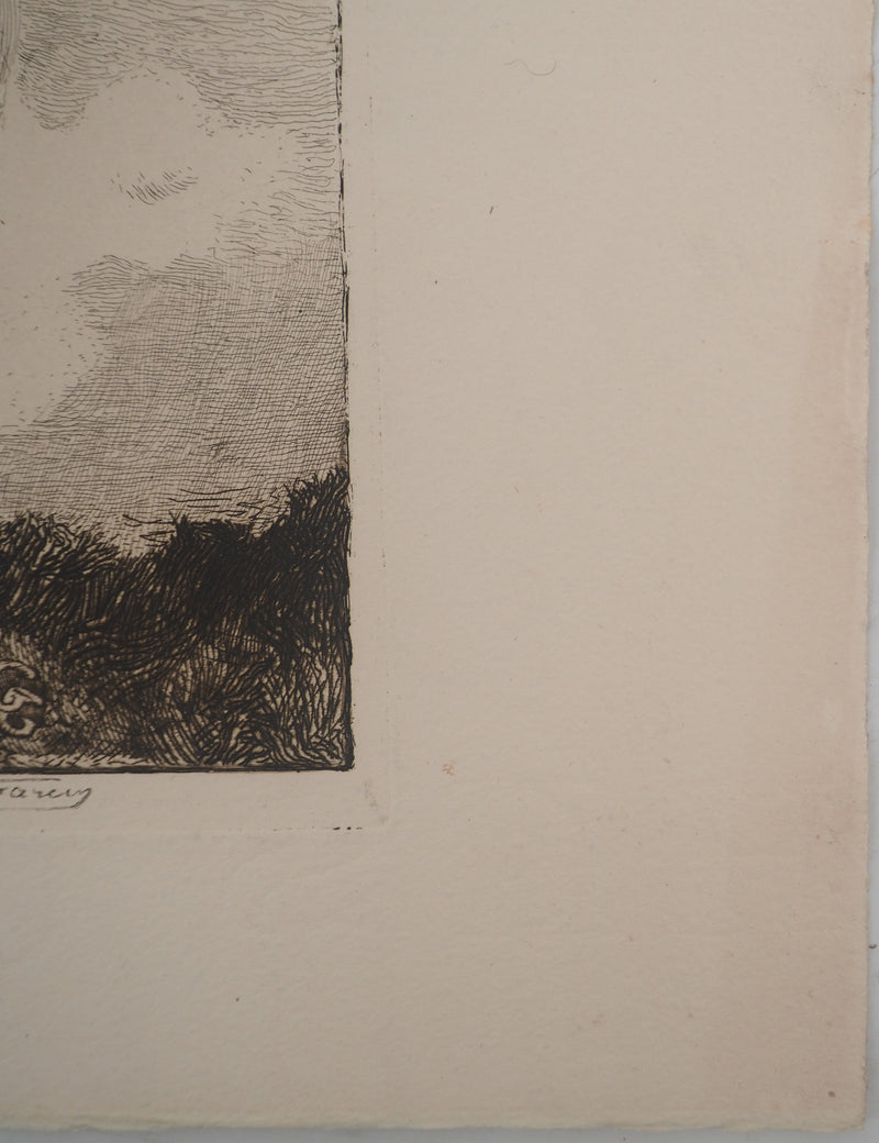 Germaine Marie GARCIN : Le troupeau de brebis, Gravure originale signée