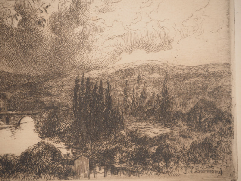 Jean-Louis BREMOND : Vue sur le pont, Gravure originale signée