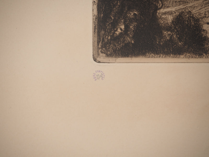 Jean-Louis BREMOND : Vue sur le pont, Gravure originale signée
