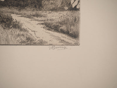 J.A. DOMENGE : Sentier de campagne, Gravure originale signée