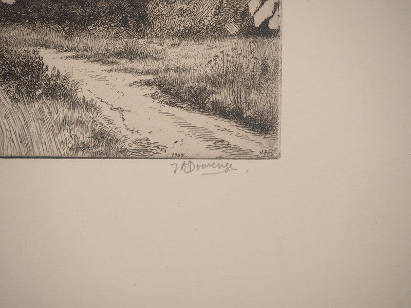 J.A. DOMENGE : Sentier de campagne, Gravure originale signée