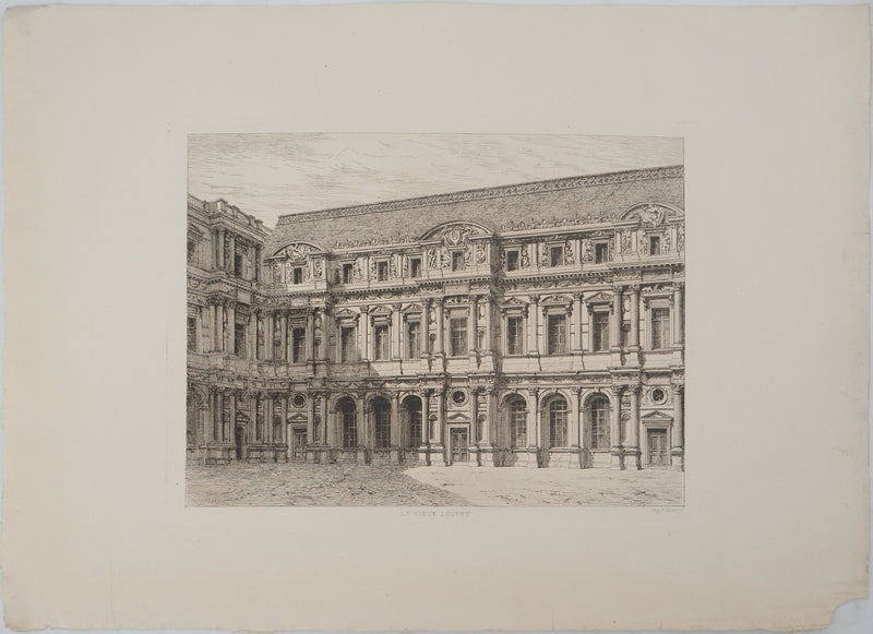 Eugène SADOUX : Le vieux Louvre, Gravure originale signée