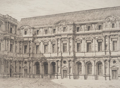 Eugène SADOUX : Le vieux Louvre, Gravure originale signée