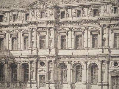Eugène SADOUX : Le vieux Louvre, Gravure originale signée