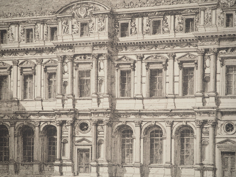 Eugène SADOUX : Le vieux Louvre, Gravure originale signée