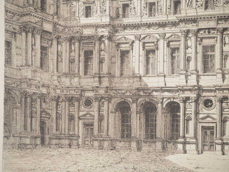 Eugène SADOUX : Le vieux Louvre, Gravure originale signée