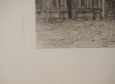 Eugène SADOUX : Le vieux Louvre, Gravure originale signée