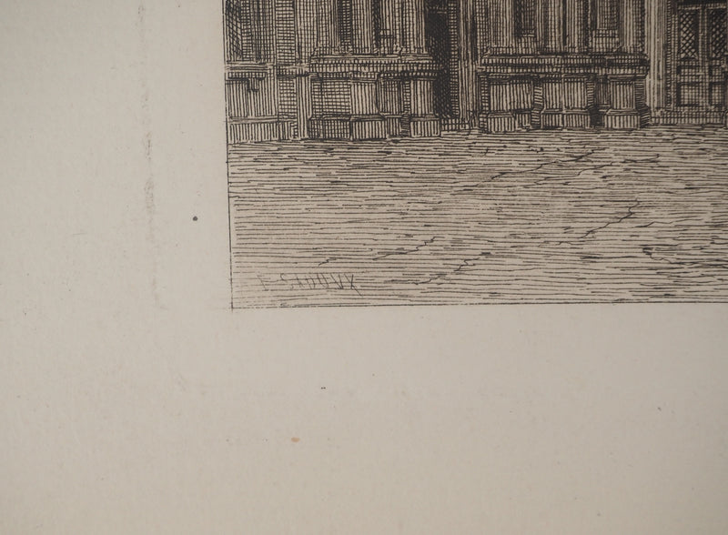 Eugène SADOUX : Le vieux Louvre, Gravure originale signée