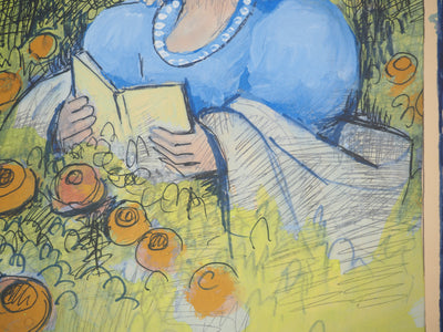 Madeleine LUKA : Jeune fille en bleu, Dessin original signé