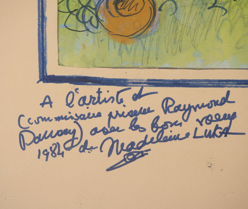 Madeleine LUKA : Jeune fille en bleu, Dessin original signé