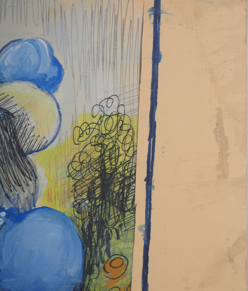 Madeleine LUKA : Jeune fille en bleu, Dessin original signé