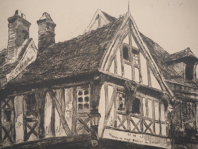 Charles Jean FORGET: Boulangerie de village à Compiègne, Gravure originale signée