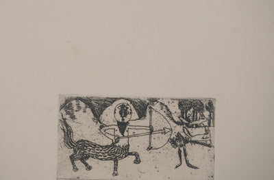 Brigitte COUDRAIN : Centaure tirant à l'arc, Gravure originale signée