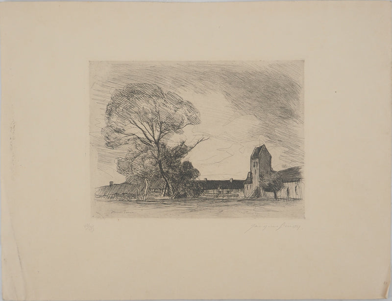 Jacques SIMON : Abbaye en Provence, Gravure originale signée