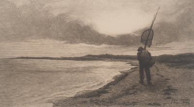 Paul JOBERT : Pécheur à l'épuisette, Gravure originale signée