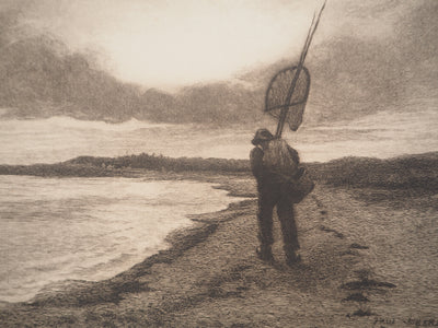 Paul JOBERT : Pécheur à l'épuisette, Gravure originale signée