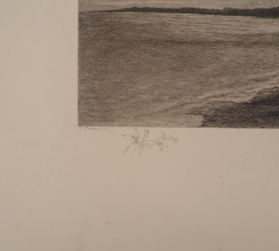 Paul JOBERT : Pécheur à l'épuisette, Gravure originale signée