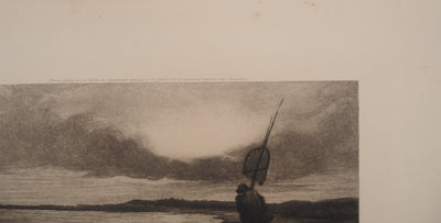 Paul JOBERT : Pécheur à l'épuisette, Gravure originale signée
