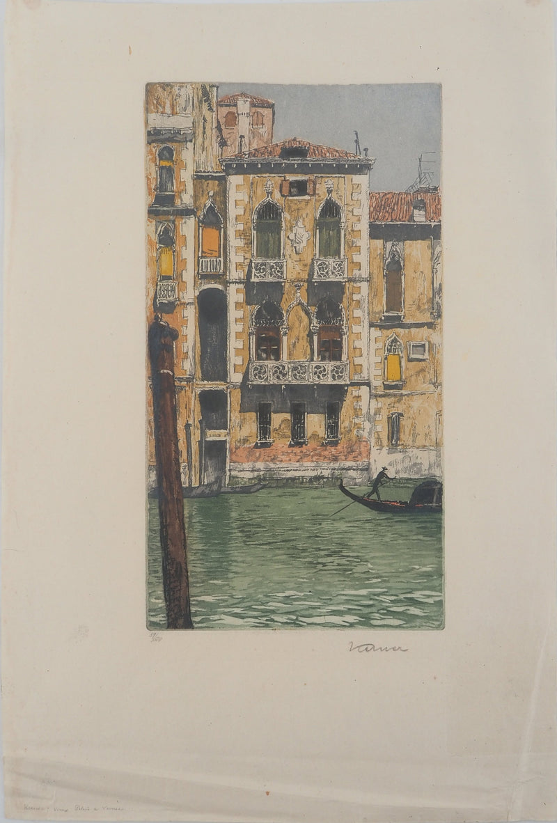 Wolfgang KERMER : Vieux palais à Venise, Gravure originale signée