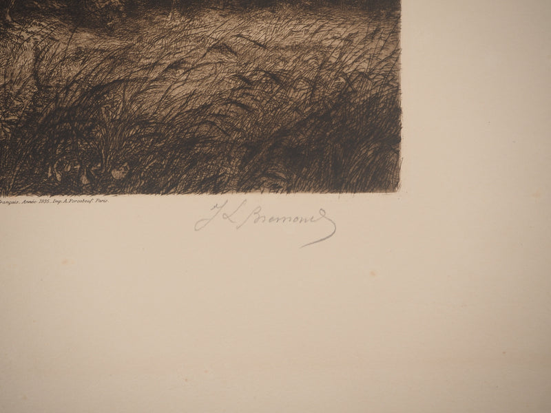 Jean-Louis BREMOND : Les pins dans les champs, Gravure originale signée